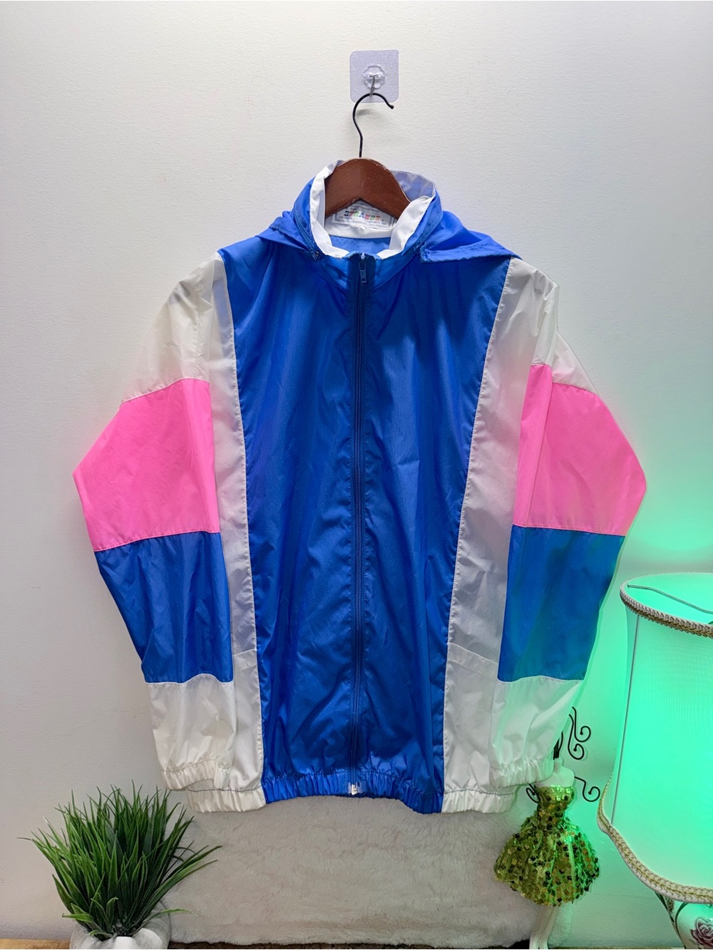 Strands Imports Retro Colorblock Windbreaker Jacket – Blue & Pink Neon 💝